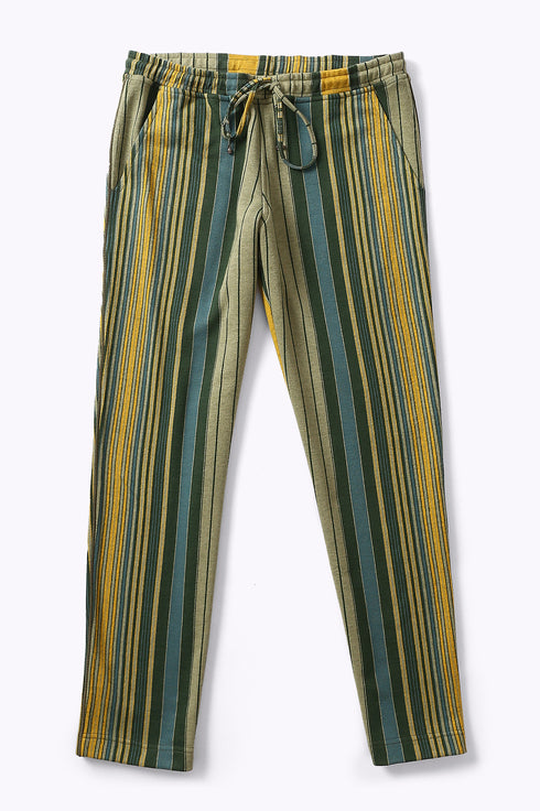 Straight leg pants in striped cotton blend jacquard with elastic waistband